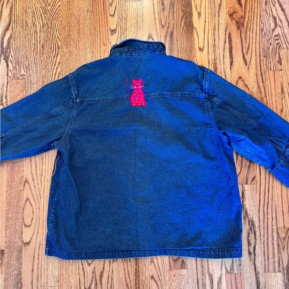 Vibrant Cat Print Women's Denim Jacket - Picture 6 of 7